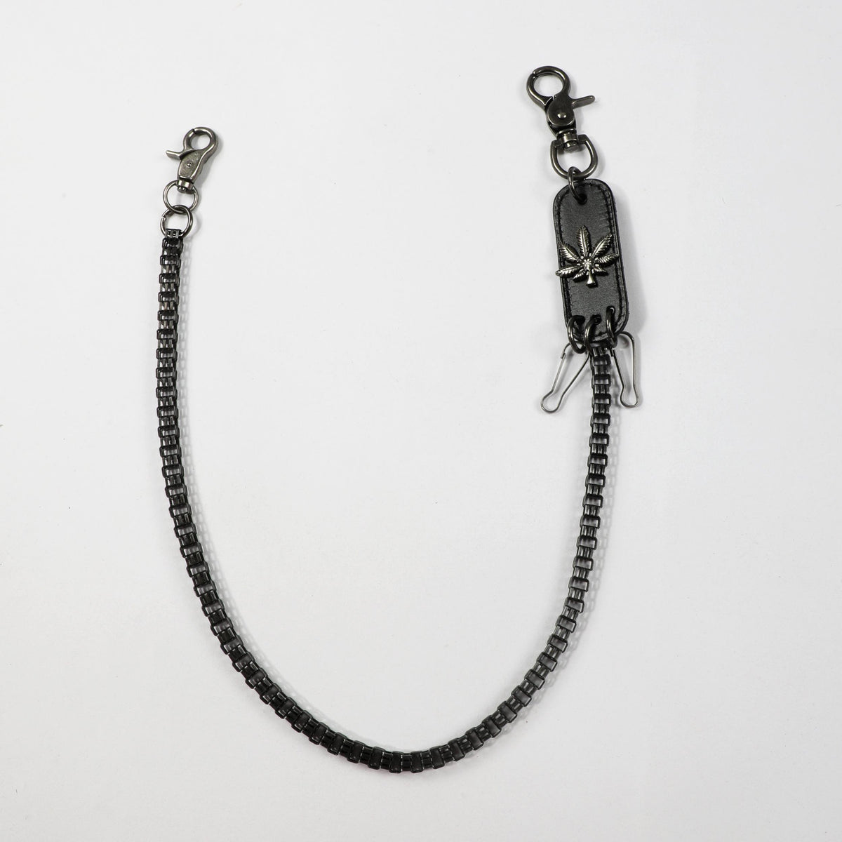 Men's Retro Metal Leaf Leather Card Plaid Waist Chain Pants Chain
