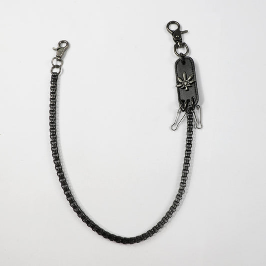 Men's Retro Metal Leaf Leather Card Plaid Waist Chain Pants Chain