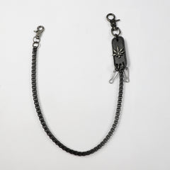 Men's Retro Metal Leaf Leather Card Plaid Waist Chain Pants Chain