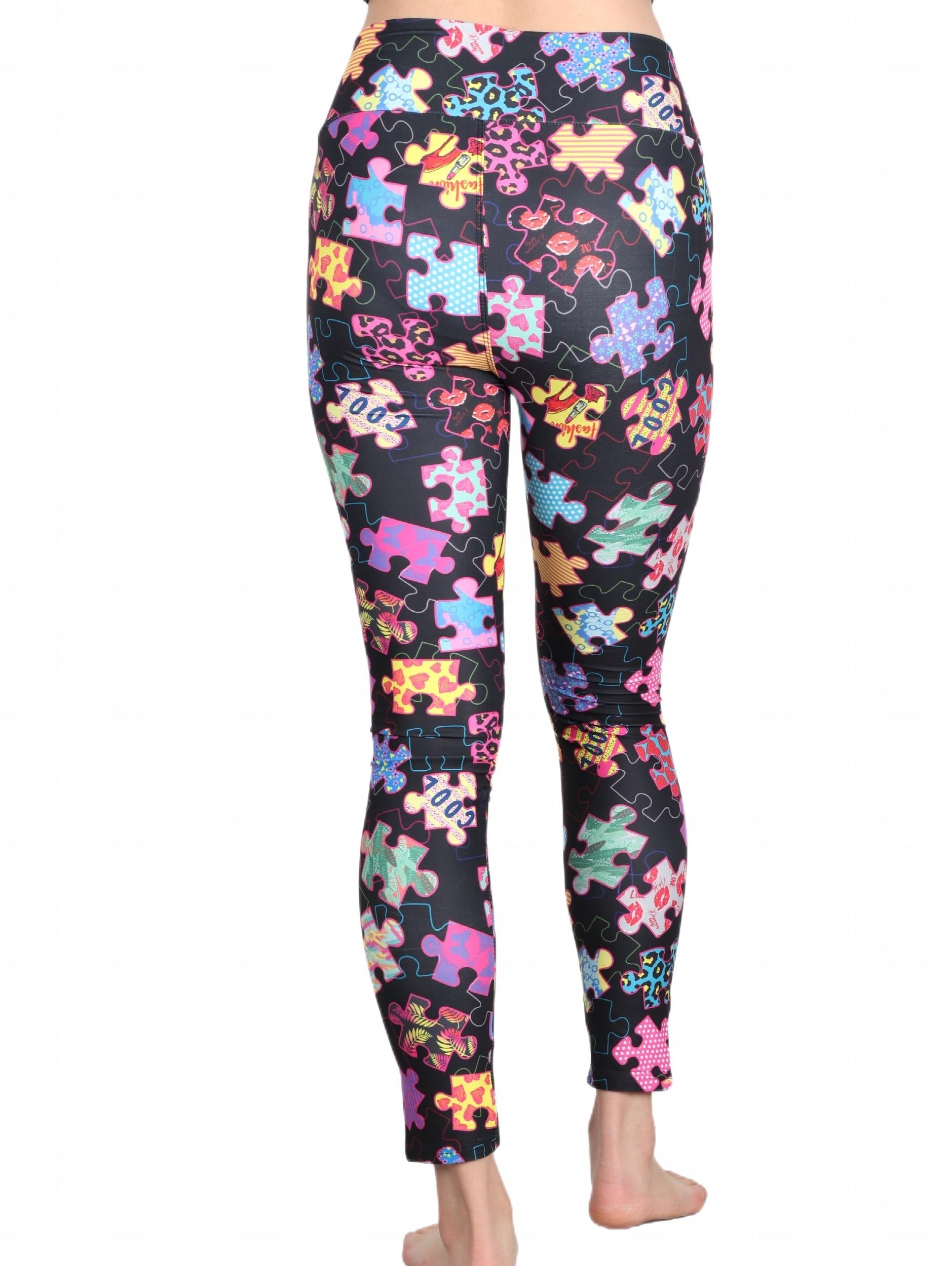Jigsaws Print Skinny Leggings Stretchy Women's Casual Leggings