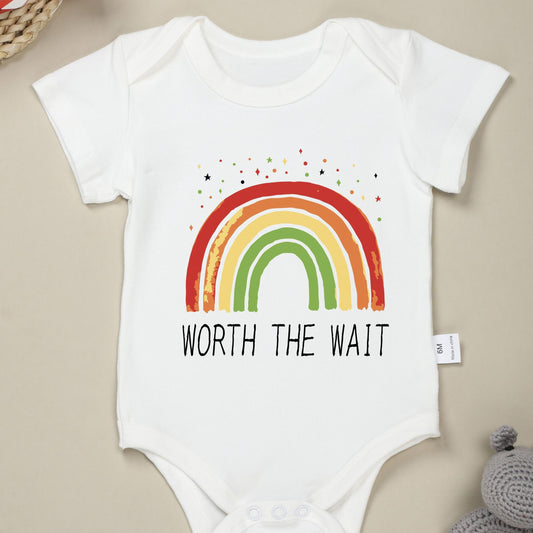 Baby Girls Worth The Wait Rainbow Graphic Print Short Sleeve Onesie