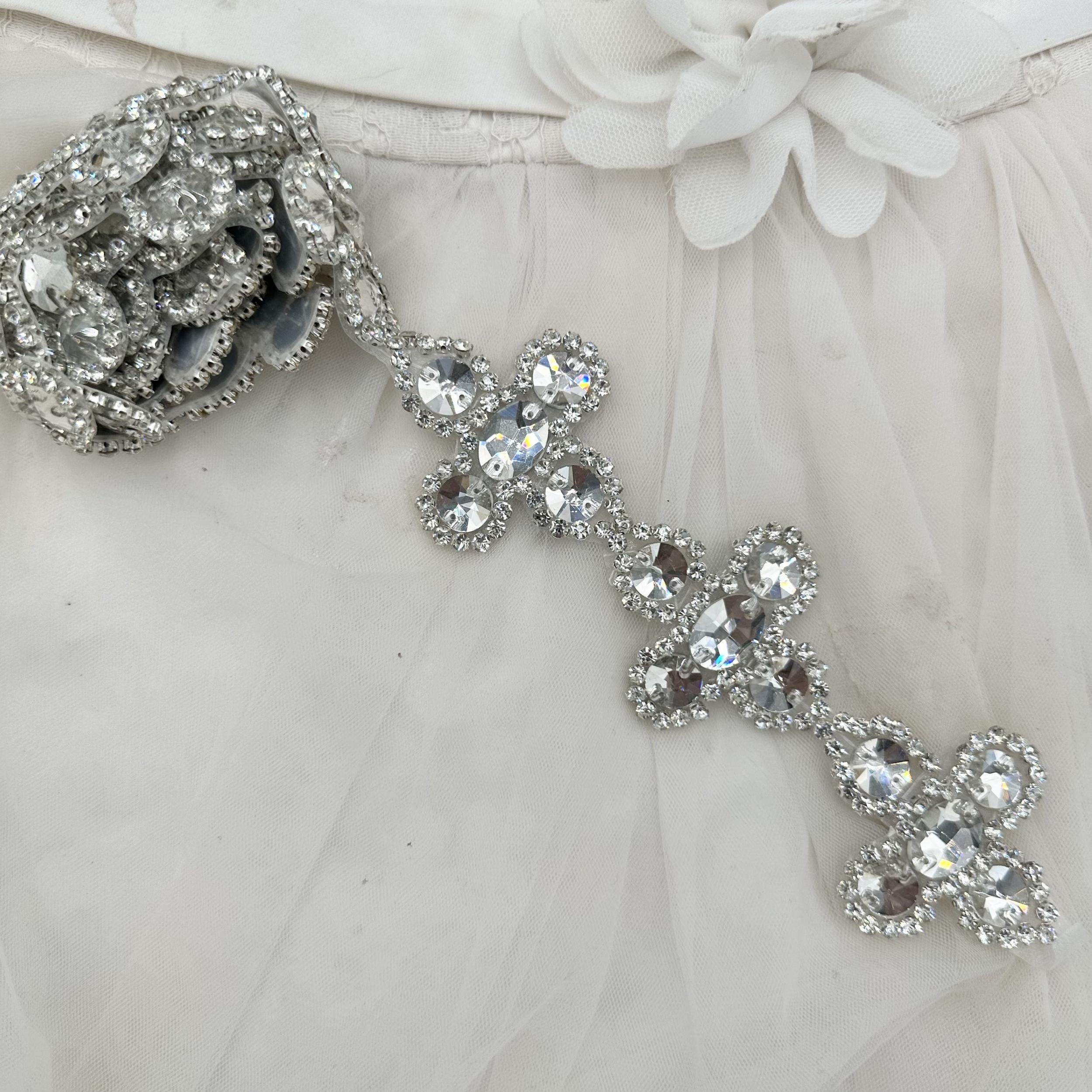 Rhinestone Flower Chain Bridal Gown Red Stitching DIY Wedding Dress Accessory