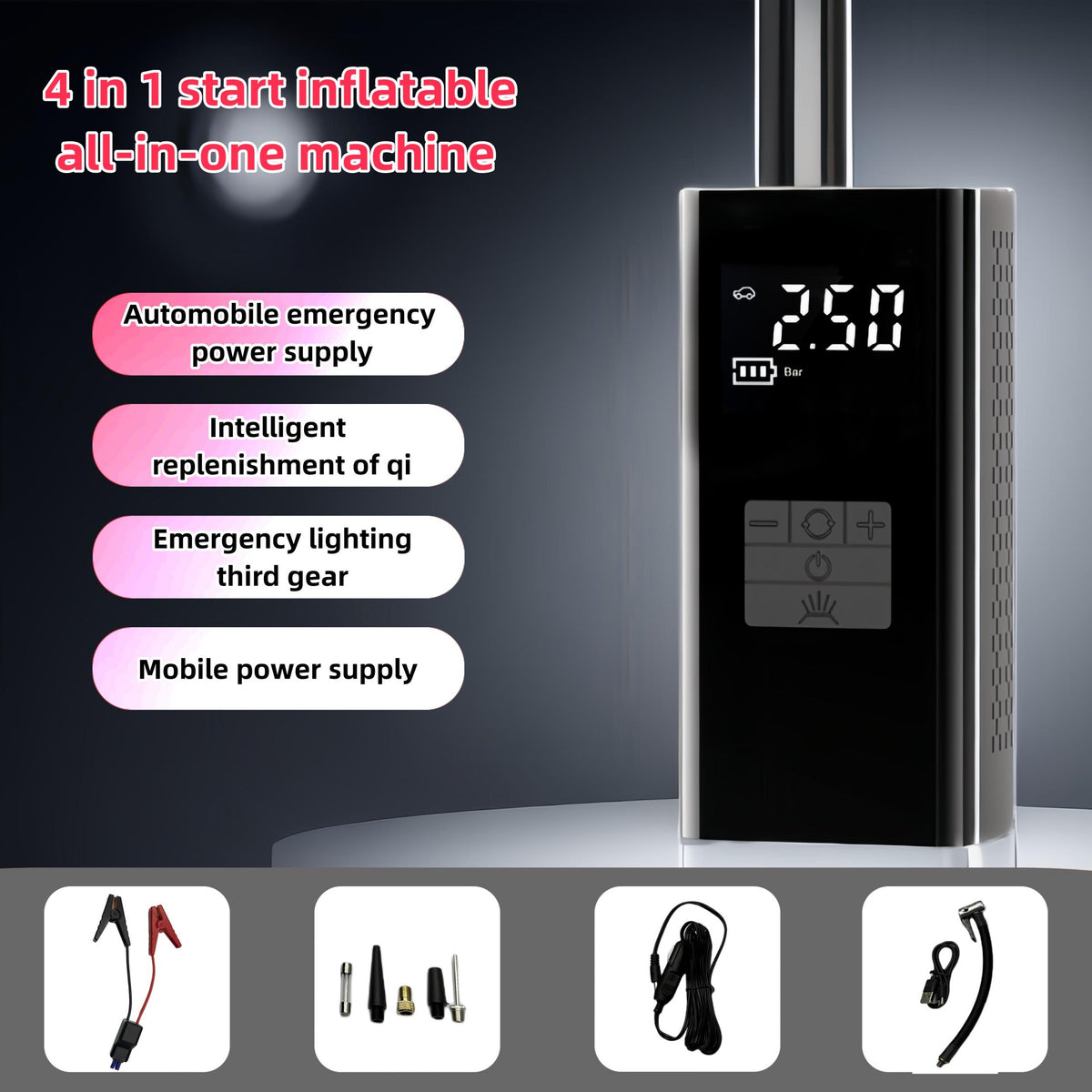 Portable 4-in-1 Air Compressor Pump 150PSI with Digital Screen