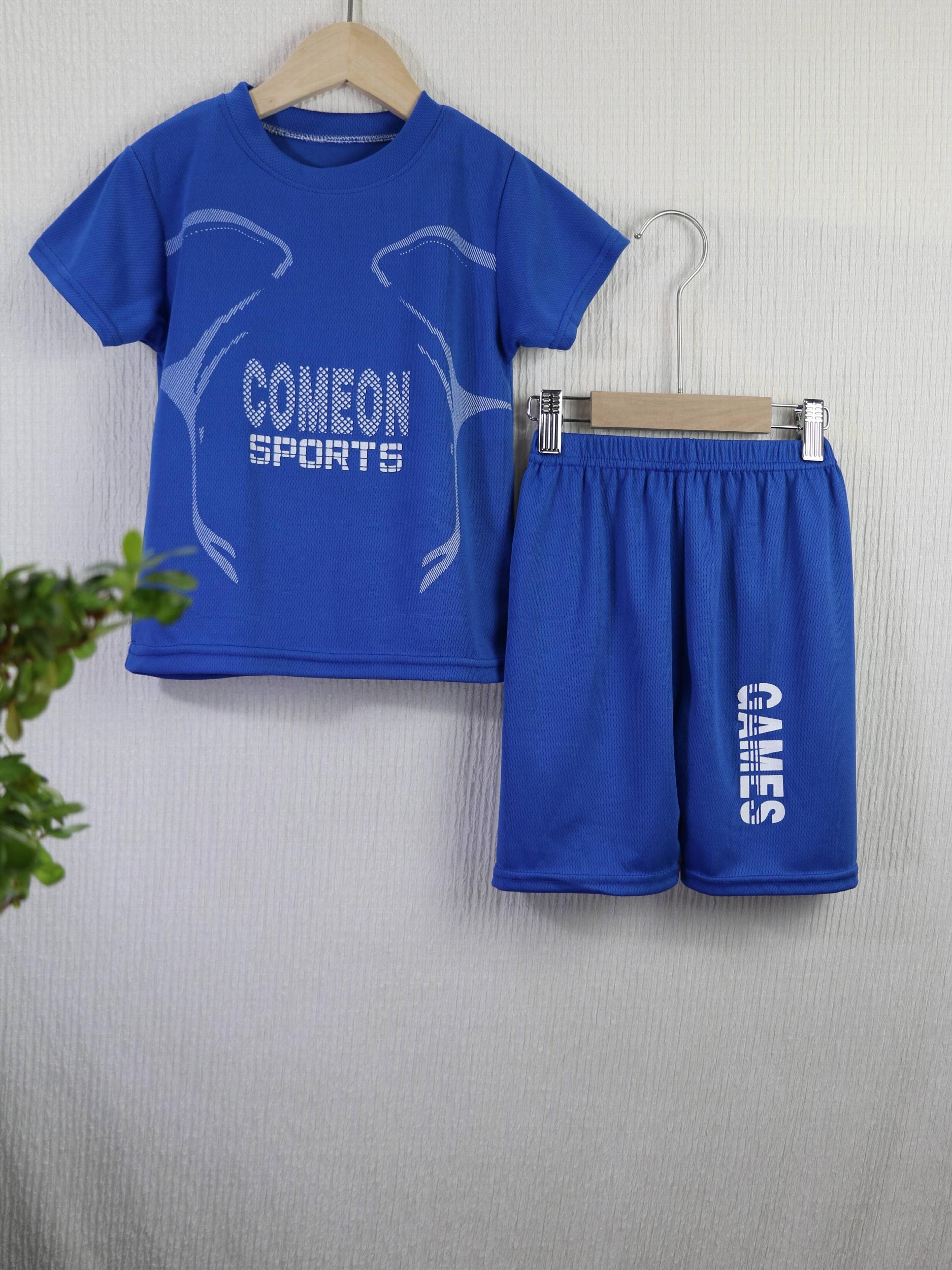 Boy's Sporty Style Outfit 2pcs T shirt & Shorts Set For Summer