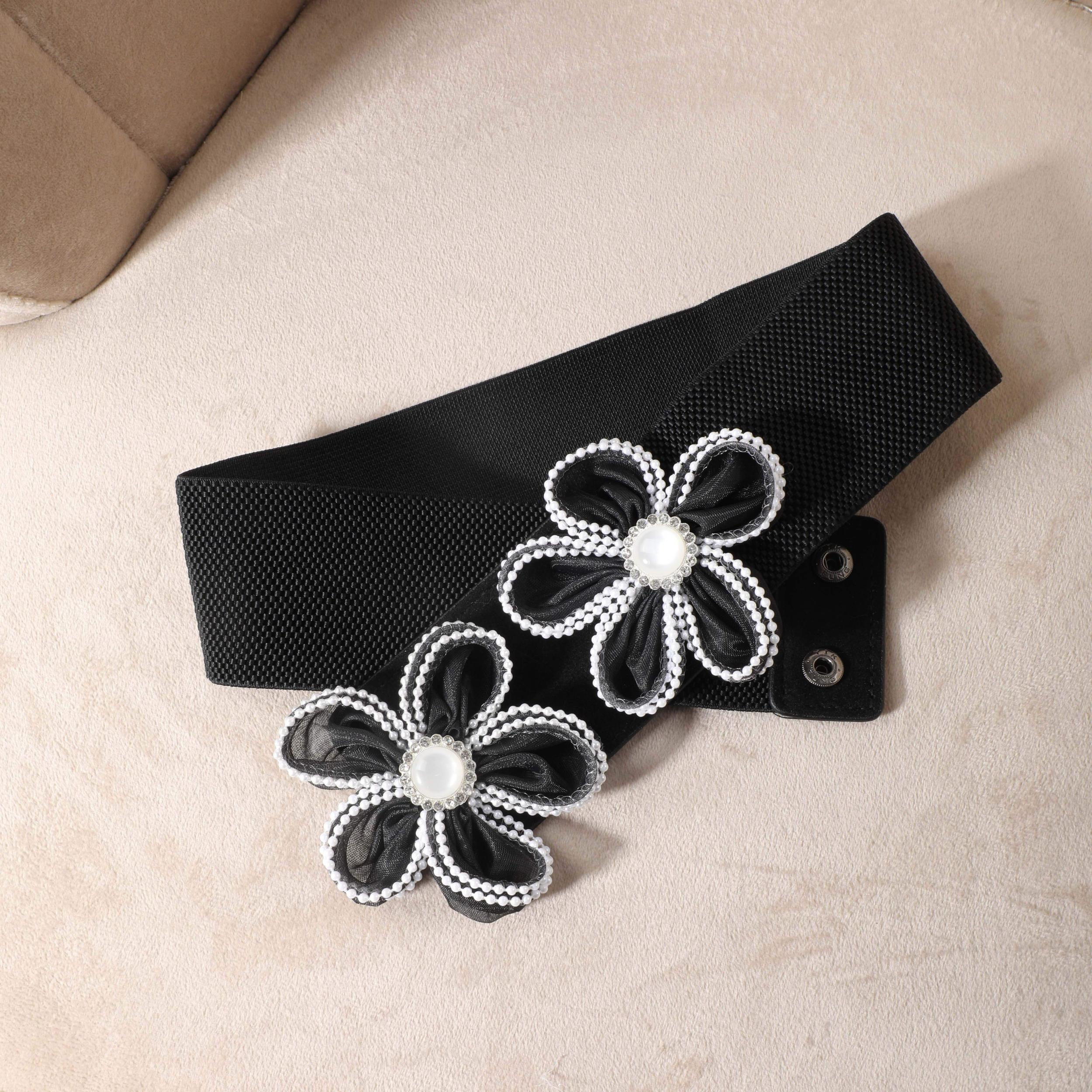 Wide Belt Elastic Waistband PU Leather Decor Women
