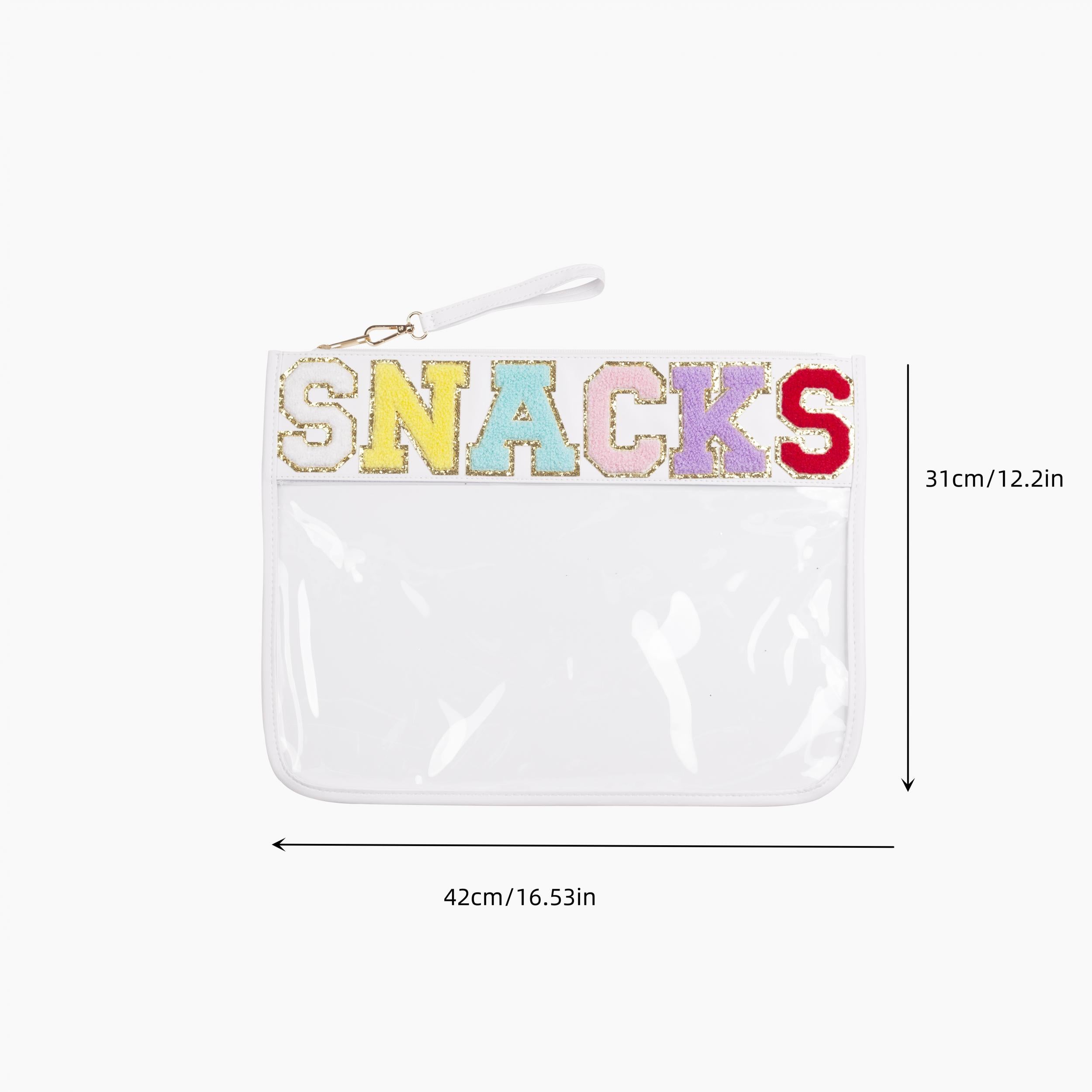 Chenille Letter Patch PVC Pouch Zipper Transparent Travel Cosmetic Bag