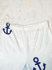 Anchor Print Skinny Capris Leggings Elastic Waist Cropped Leggings