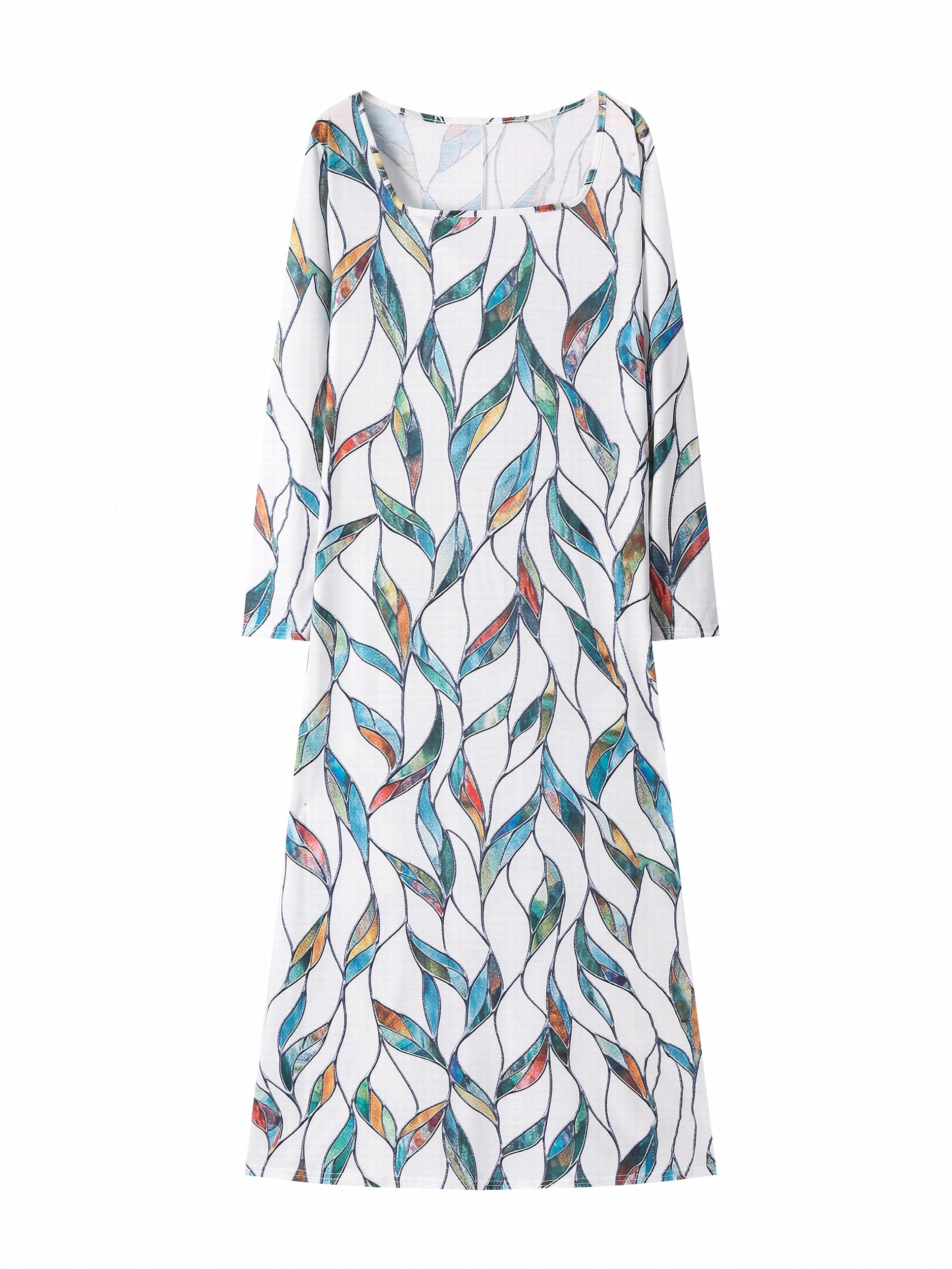 Women's Plus Leaf Print Long Sleeve Maxi Dress