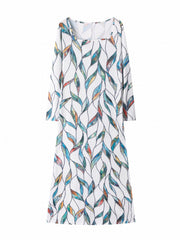 Women's Plus Leaf Print Long Sleeve Maxi Dress