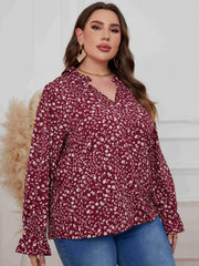  Casual Blouse Women's Plus Ditsy Print Lantern Sleeve V Neck Top