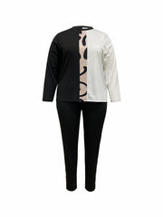 Women's Plus Graffiti Print Long Sleeve Top & Pants Set