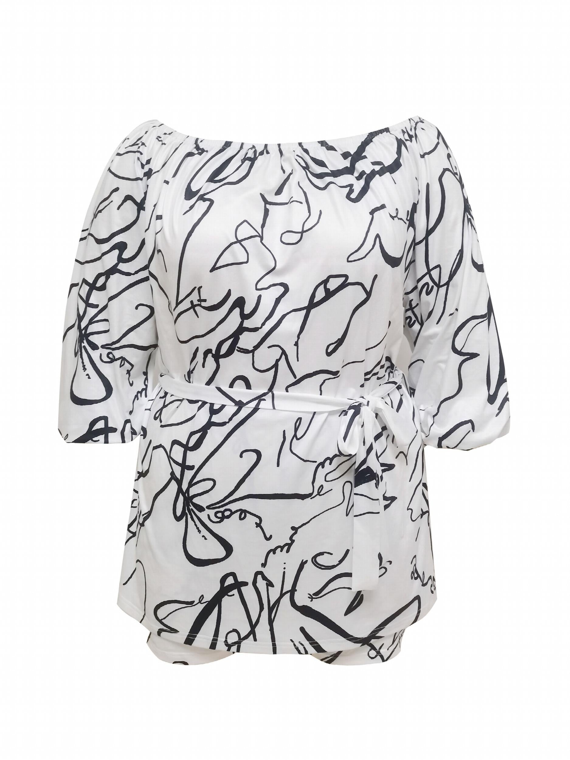 Women's Plus Graffiti Print Off Shoulder Top & Shorts Set