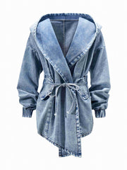 Denim Hooded Jacket with Elastic Band Cuff