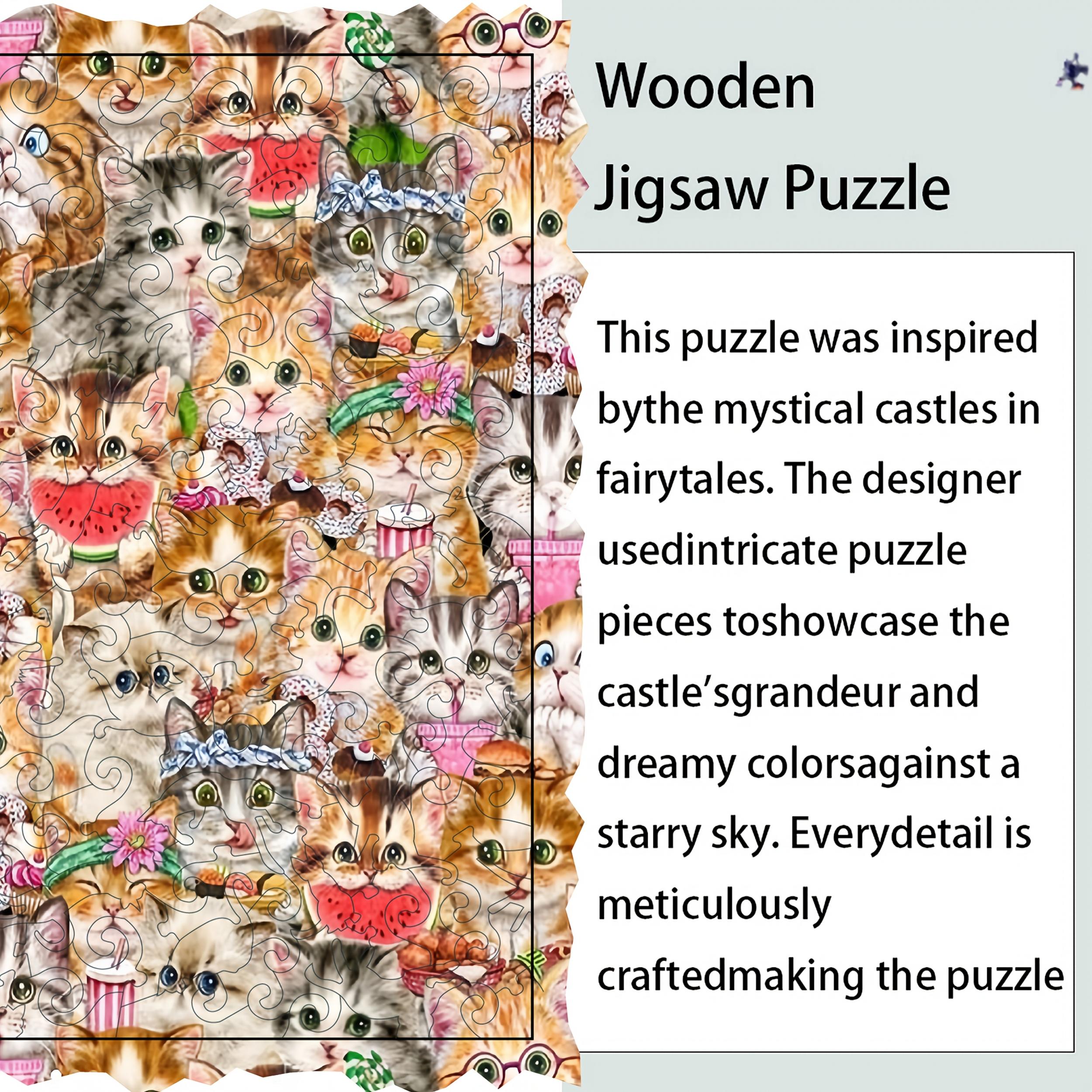 Watermelon Cat Wood Puzzle 5.78in DIY Artistic Jigsaw Birthday Halloween Gift