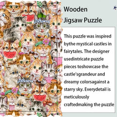 Watermelon Cat Wood Puzzle 5.78in DIY Artistic Jigsaw Birthday Halloween Gift