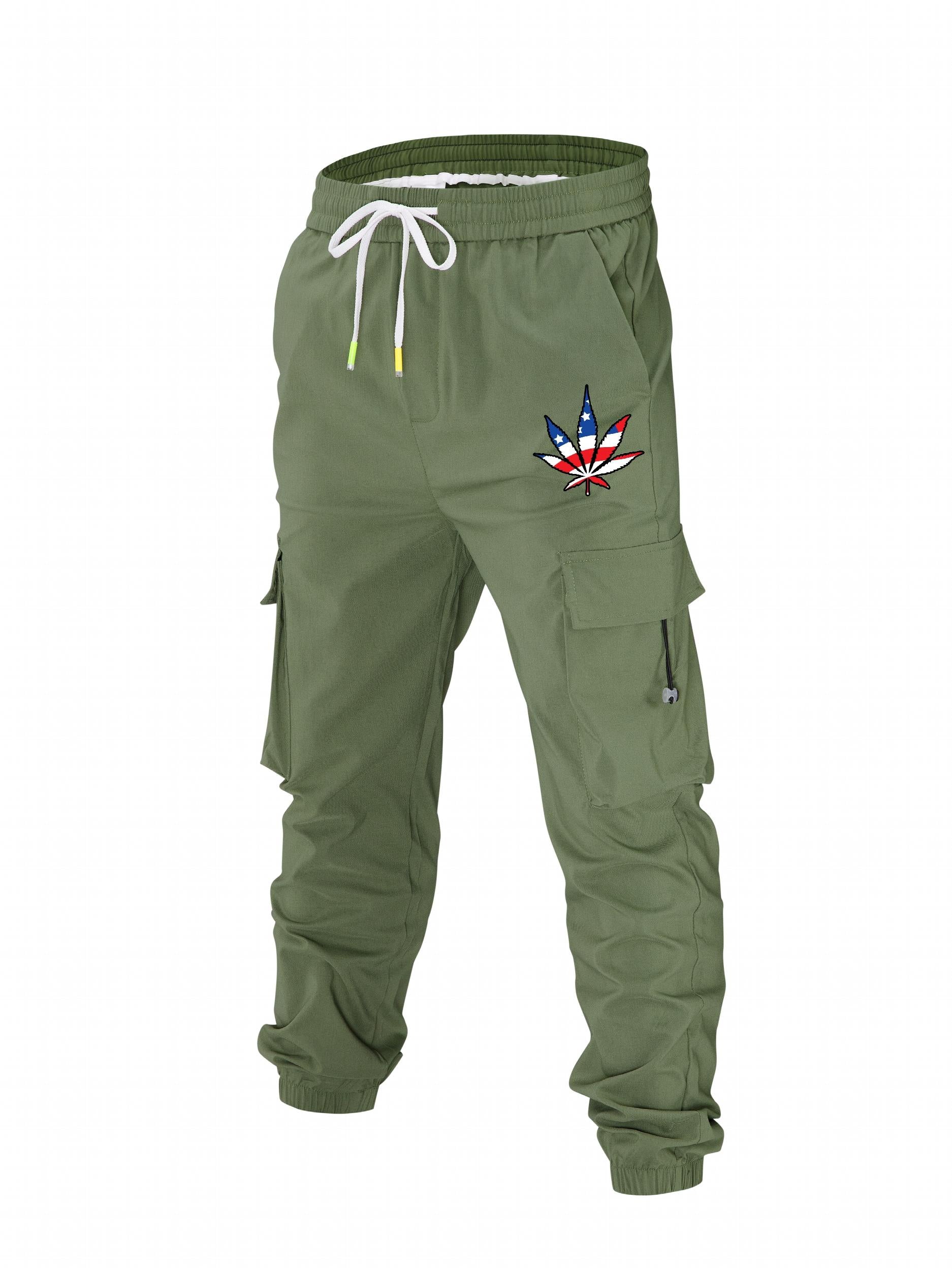 Men s Leaf Print Drawstring Cargo Pants