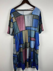  Colorblock Short Sleeve Dress with Pockets