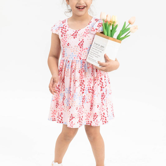 Girls Heart Graphic Ruffle Trim Sleeve Princess Dress