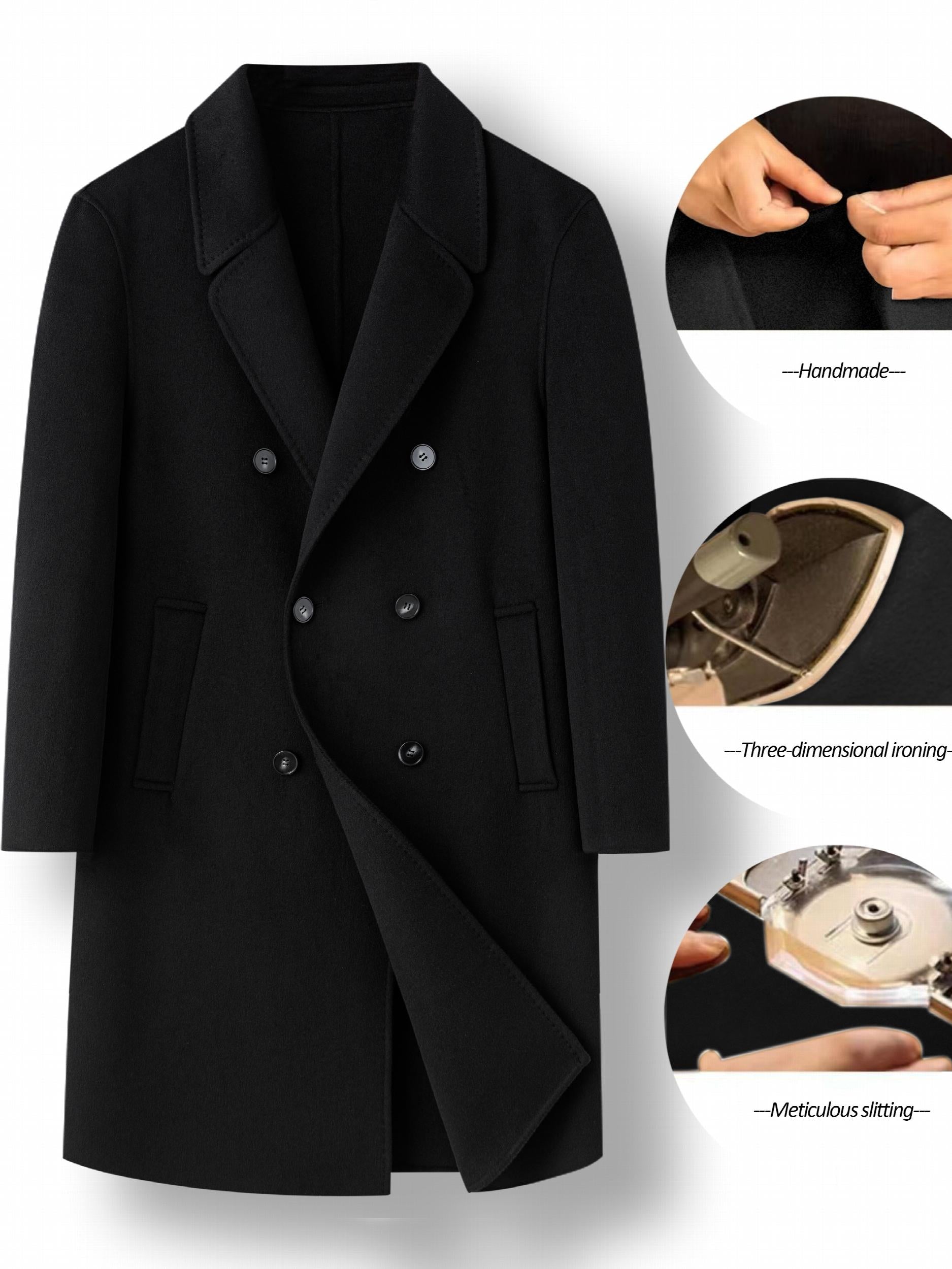 Vintage Style Wool Blend Coat Men's Overcoat for Fall Winter