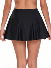 Ruffle Pleated Skirt Beachwear Bottom 2 in 1 Solid High Stretch Bikini Bottom