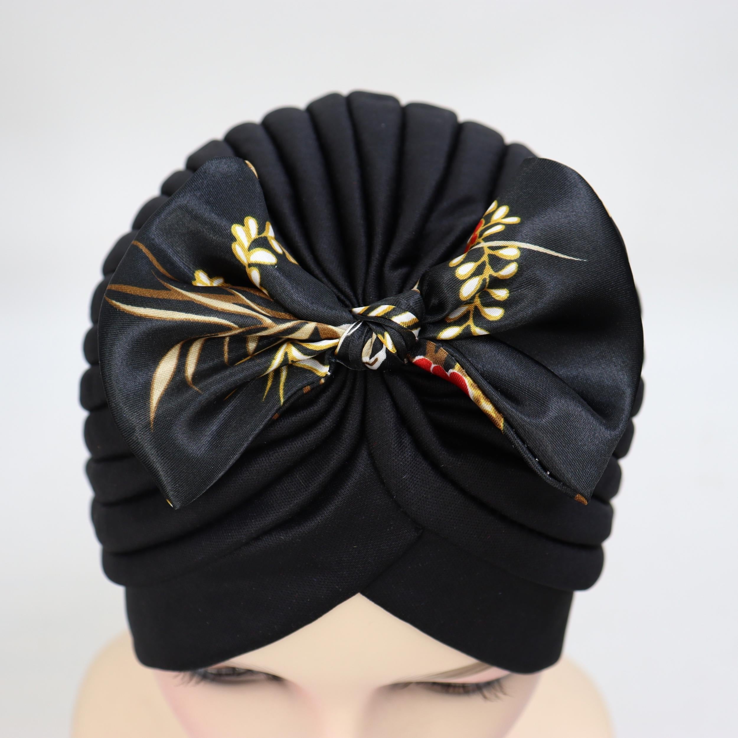 Satin Bow Turban Cap Head Wrap Bandana Headwear Women Beanie Hats