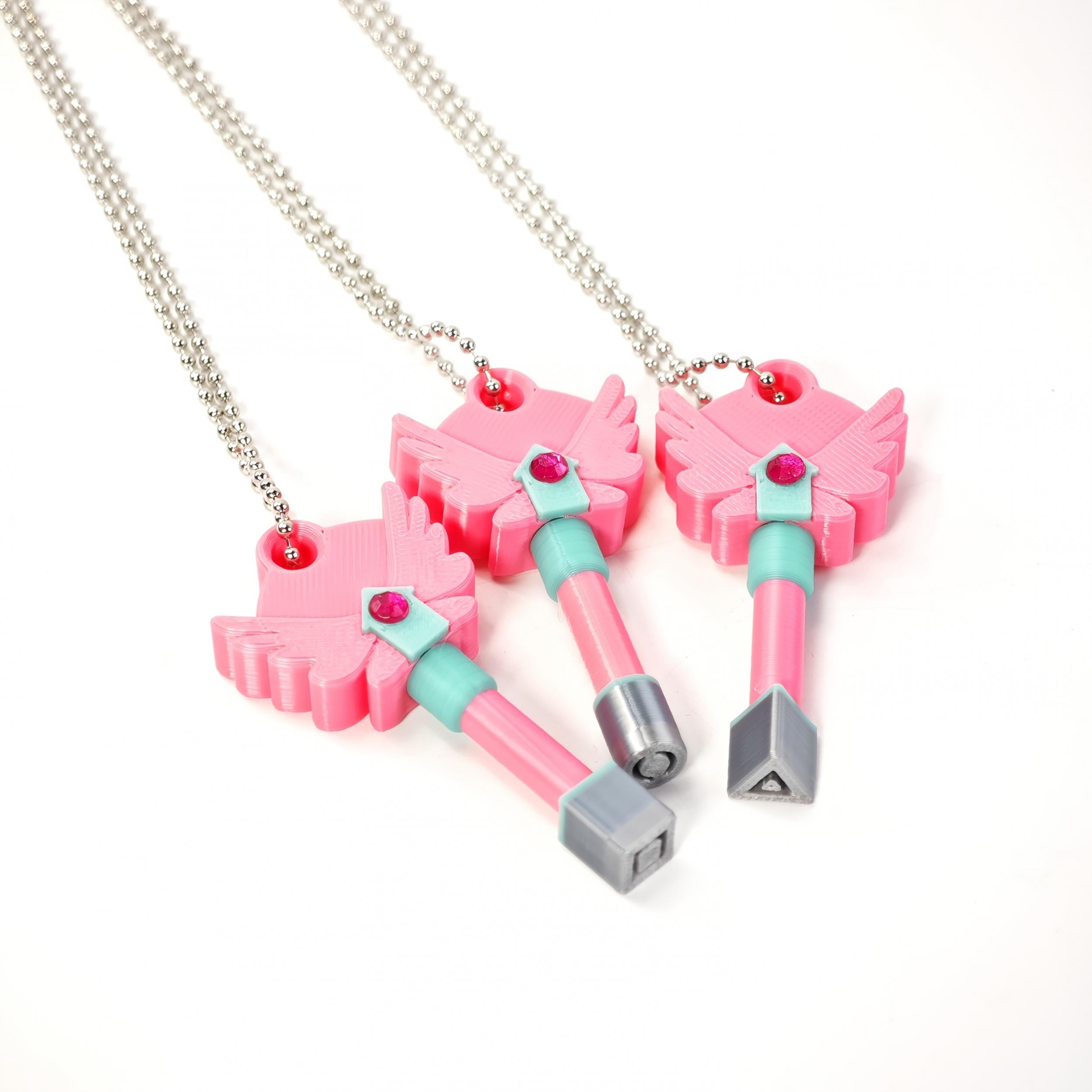 3D Printed Squid Keychain Necklace Whimsical Mixed Colors Pink Orange Yellow