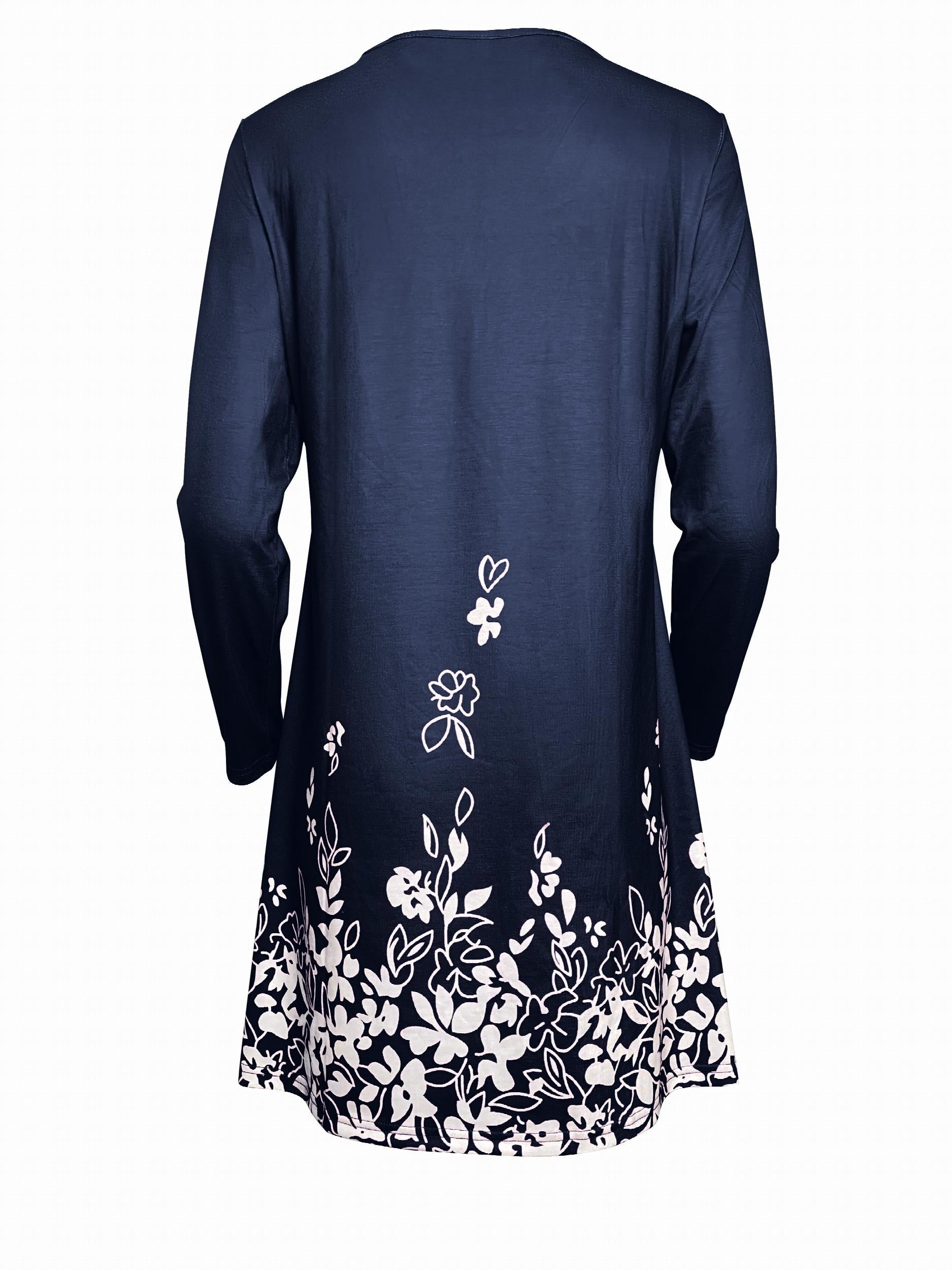  Casual Dress Women's Plus Floral Print Keyhole Long Sleeve Dress