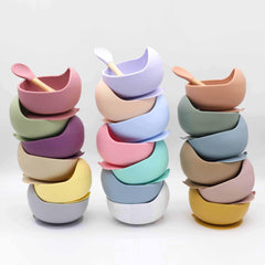 Baby Suction Bowl & Spoon Set Silicone Weaning Food Bowls