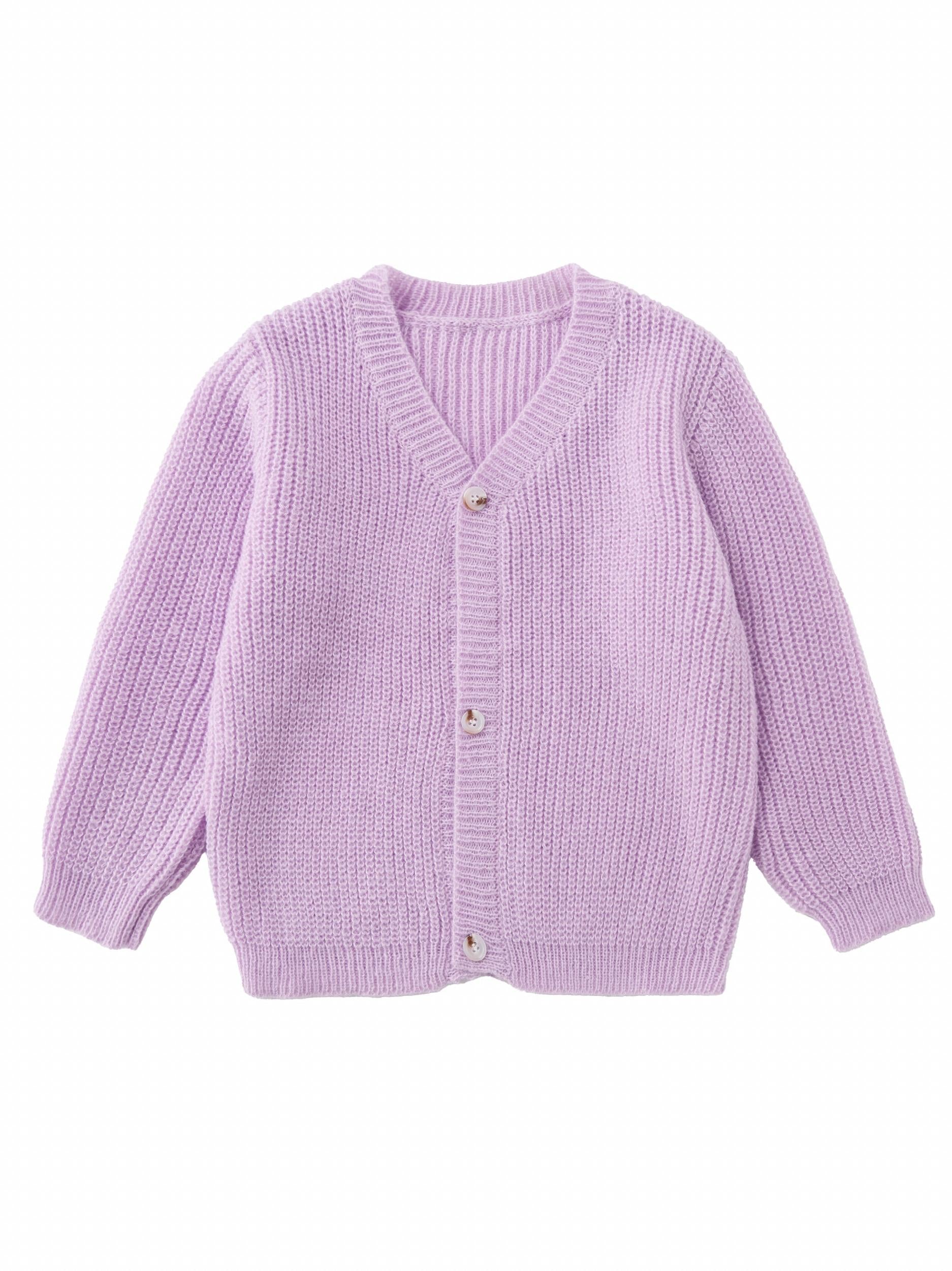 Girls Knit Cardigan Sweater With Buttons V Neck Long Sleeves