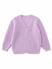 Girls Knit Cardigan Sweater With Buttons V Neck Long Sleeves
