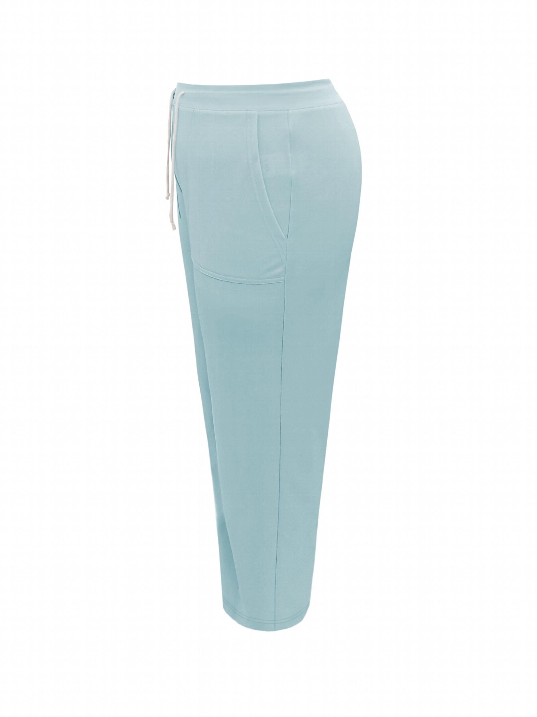  Solid Drawstring High Rise Straight Leg Crop Pants