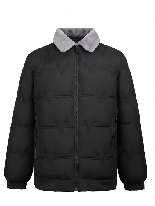 Men's Warm Zipper Pocket Jacket with Fur Collar