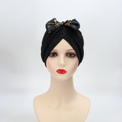 Satin Bow Turban Cap Head Wrap Bandana Headwear Women Beanie Hats