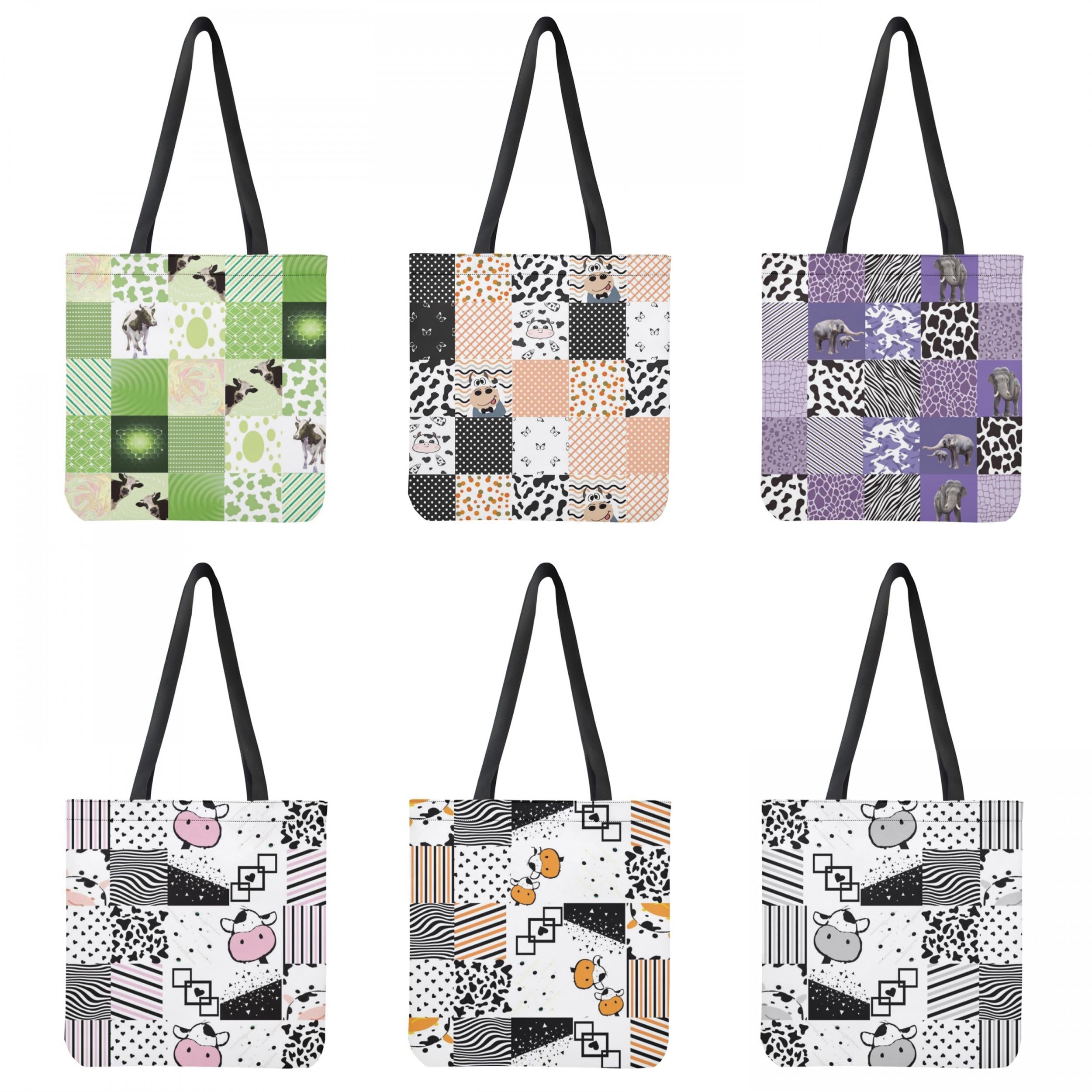 Plaid Cow Print Storage Shopping Bag Retro Casual Bag