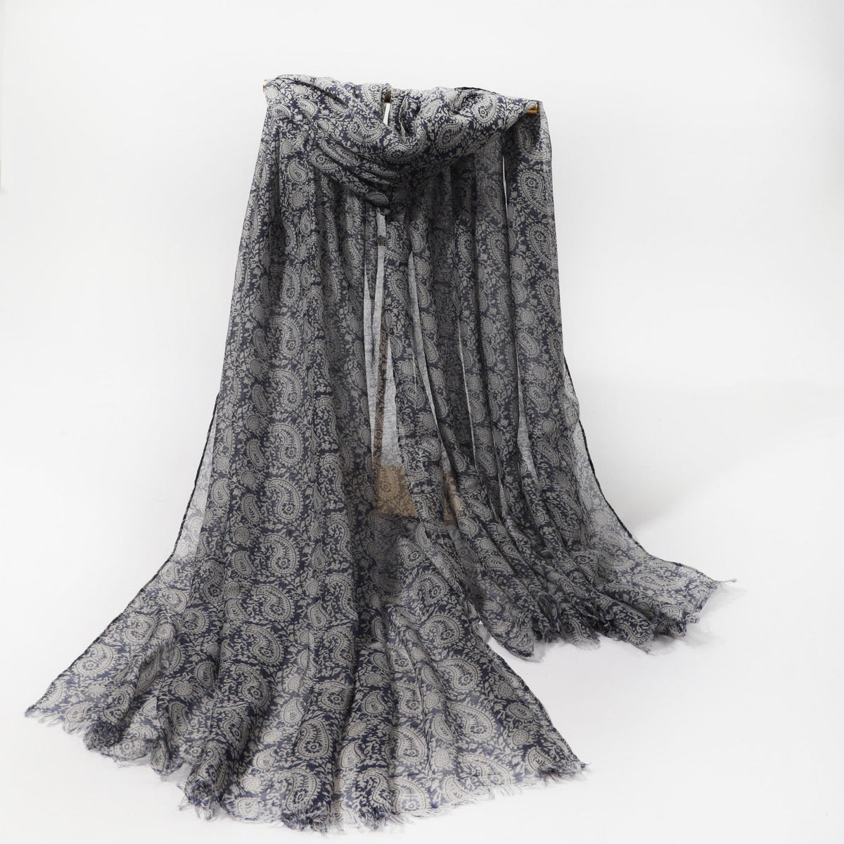Paisley Print Scarf Thin Gauze Shawl Tassel Head Wrap Vintage Turban