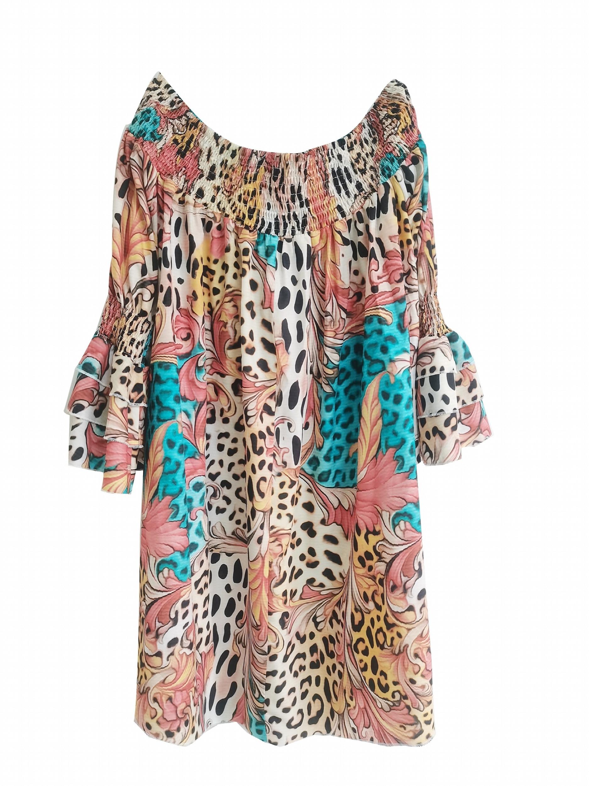  Off Shoulder Layered Bell Sleeve Loose Fit Dress