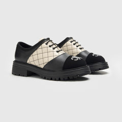 British Style Platform Oxfords Plaid Embroidered Lace Up Shoes