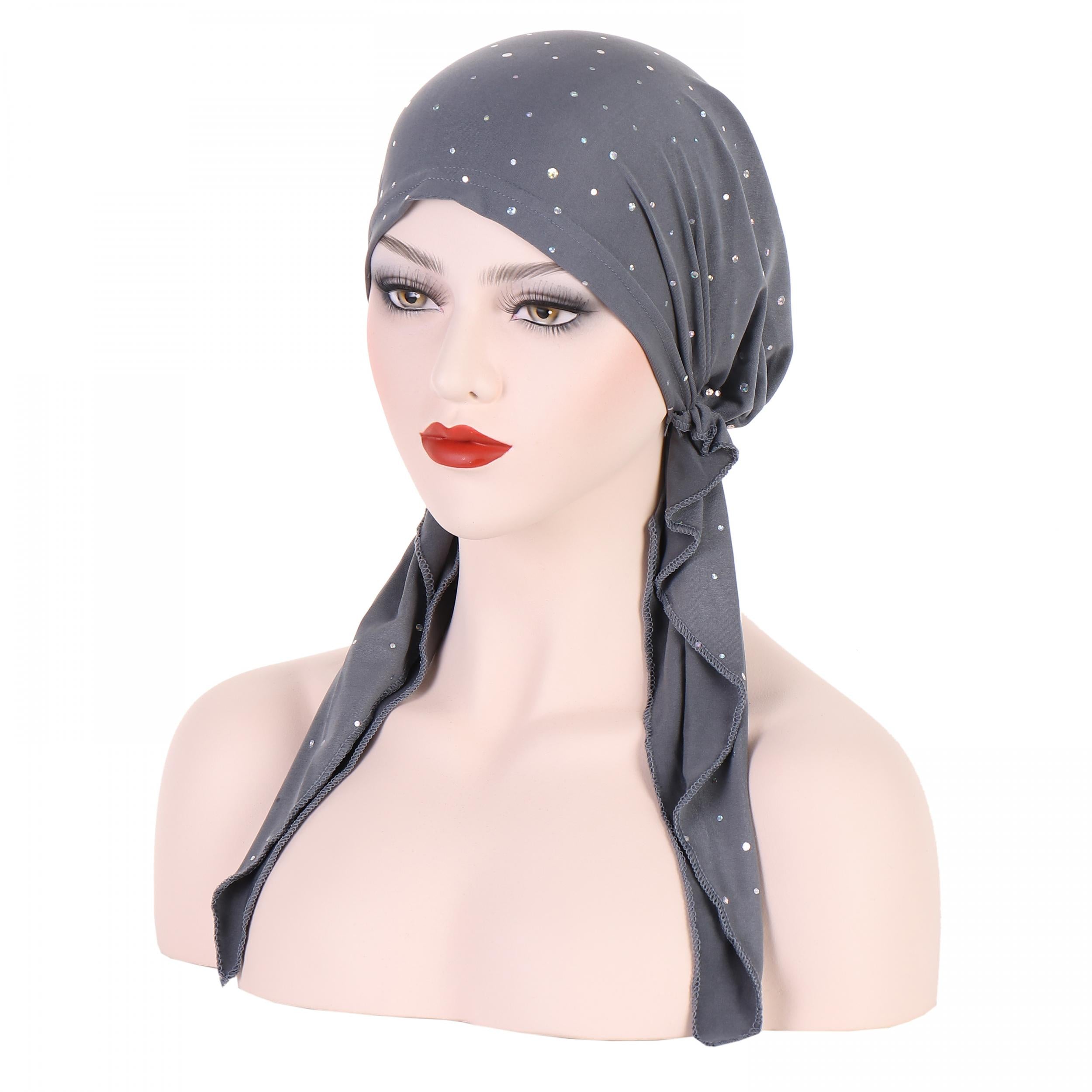 Rhinestone Decor Turban Cap Lace Up Headwrap Beanie Bandana Chemo Hats