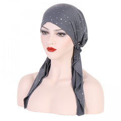 Rhinestone Decor Turban Cap Lace Up Headwrap Beanie Bandana Chemo Hats