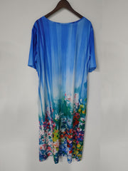 Plus Size Floral Print Button Decor Short Sleeve Dress With Pockets