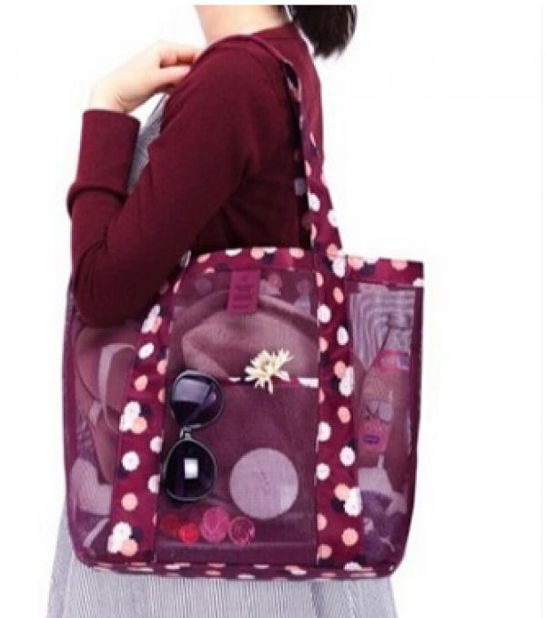 Mesh Shoulder Shopping Bag for Women - Large Beach Bag