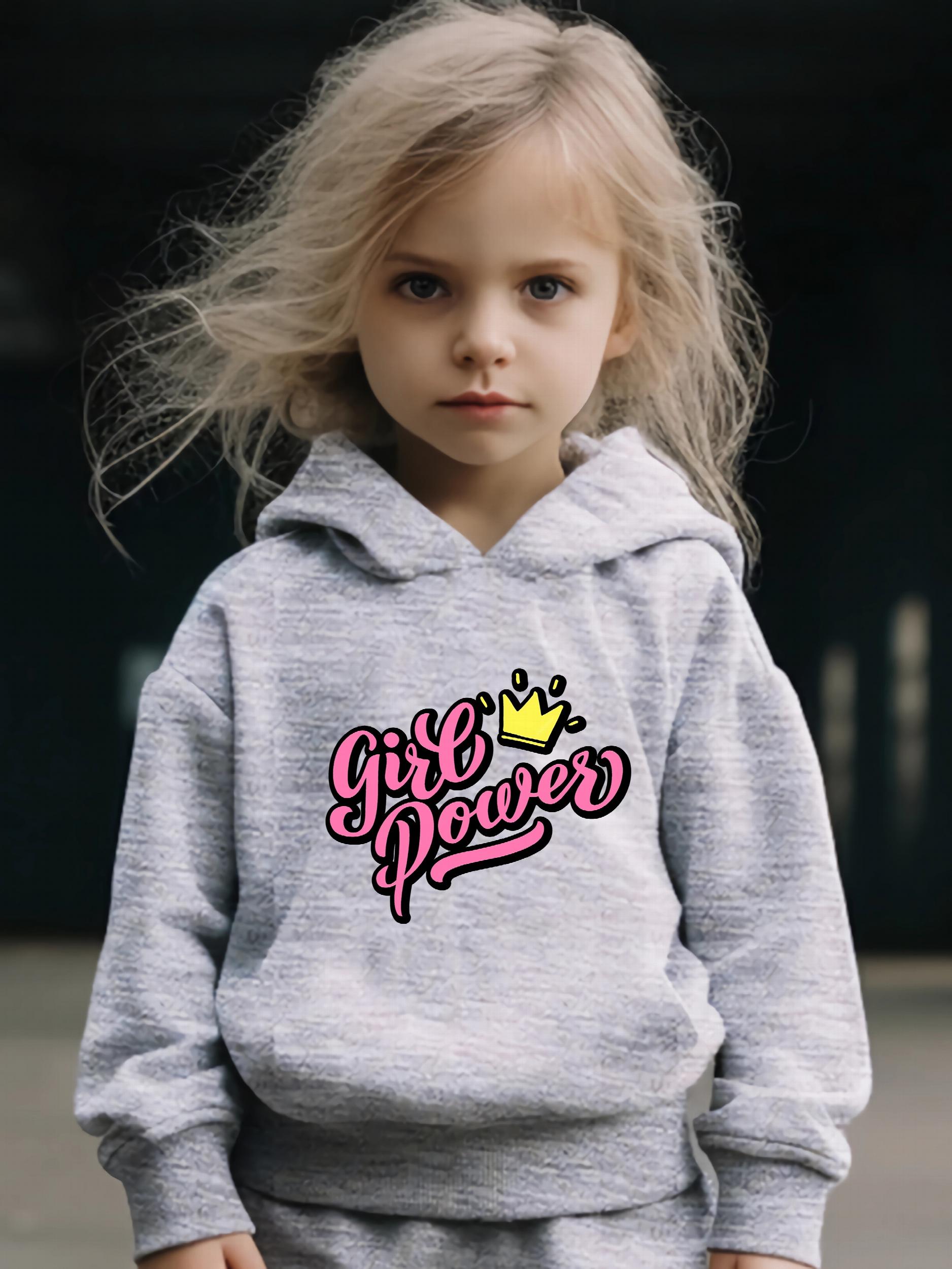 Girls Crown Pattern Hooded Sweatshirt & Sweatpants Set