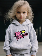 Girls Crown Pattern Hooded Sweatshirt & Sweatpants Set