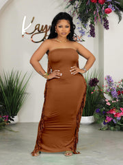  Solid Fringe Maxi Tube Dress