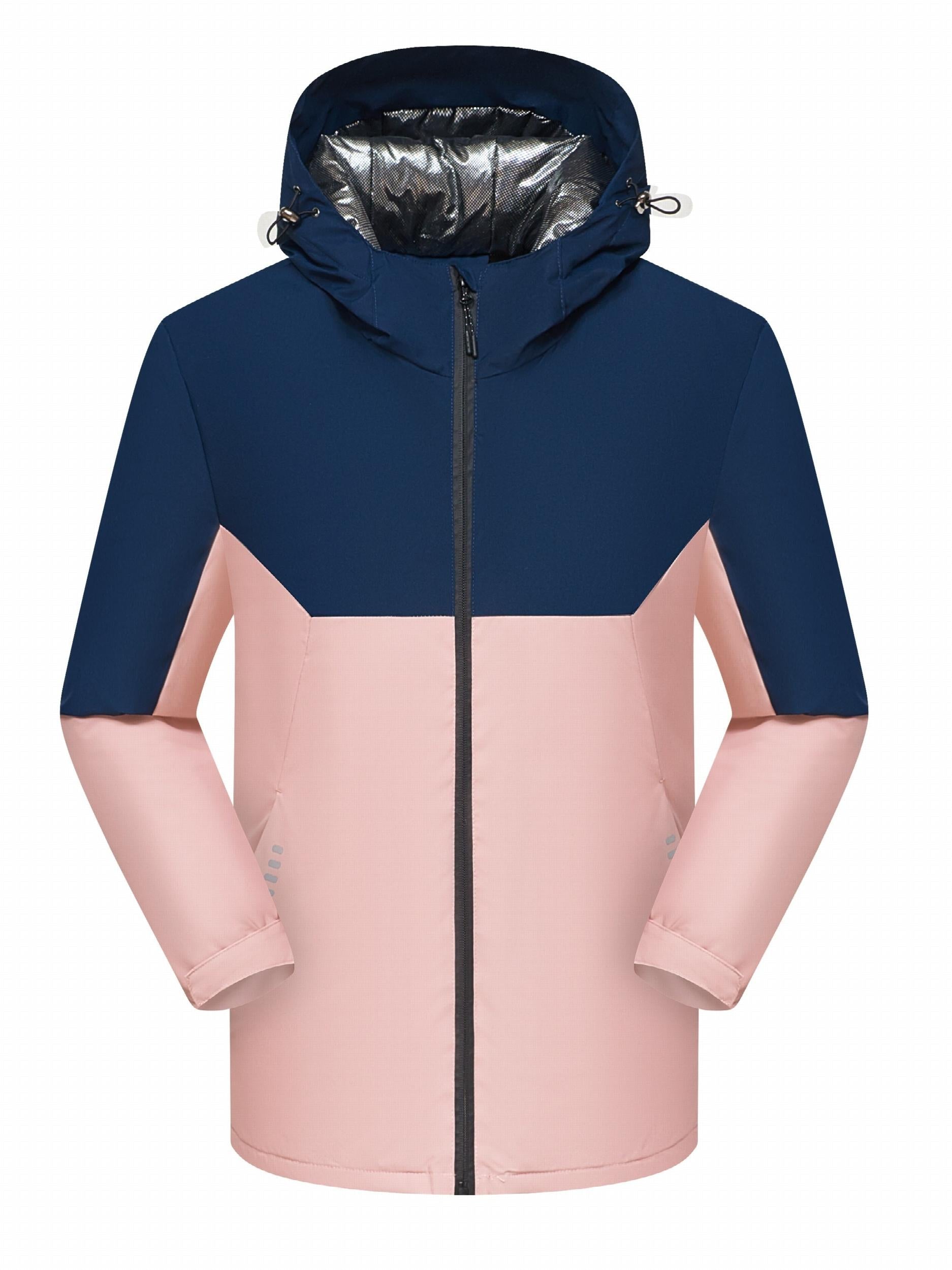  Colorblock Long Sleeve Zip Up Hooded Winter Jacket