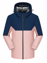  Colorblock Long Sleeve Zip Up Hooded Winter Jacket