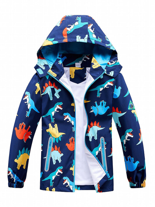 Boys Plant Print Lightweight Jacket with Detachable Hood