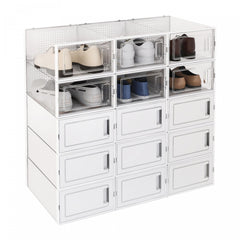 15pcs Plastic Folding Shoe Rack Box Shoe Storage Box Stackable Shoe Cabinet Draw