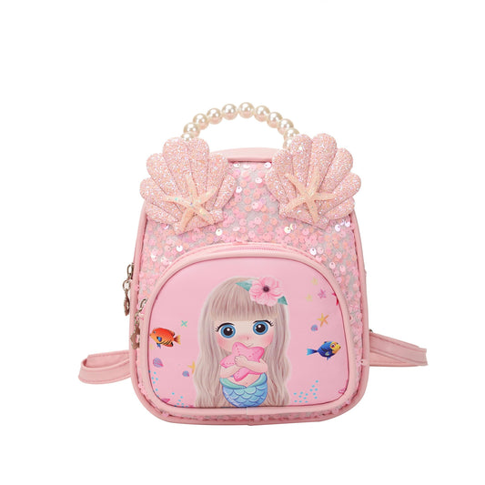Casual Sequin Backpack with Beaded Shell Decor