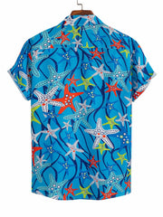 Men's Starfish Print Button Up Shirt for Beach Summer